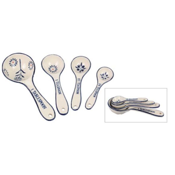 Farmhouse Hand Stamped Pottery Measuring Spoon Set Whimsical Country Cottage - Picture 1 of 2